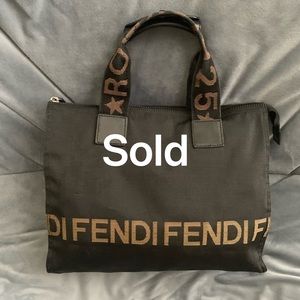 FENDI Vintage Tote Bag Ling Logo black Authentic